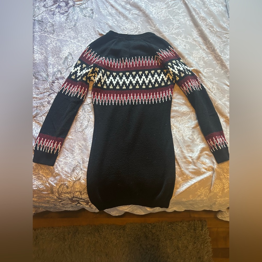 VENUS Black Long-Sleeve Sweater Dress with Red and White Fair Isle Band - Picture 4 of 4